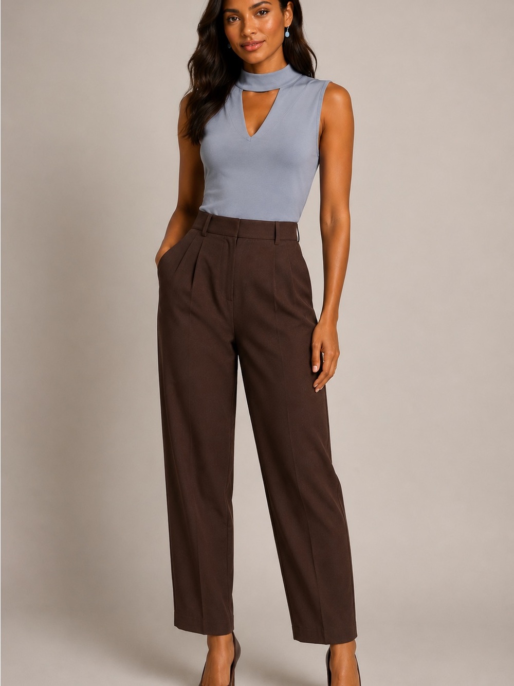 Express Sleeveless Mock Turtleneck Tank in Light Gray